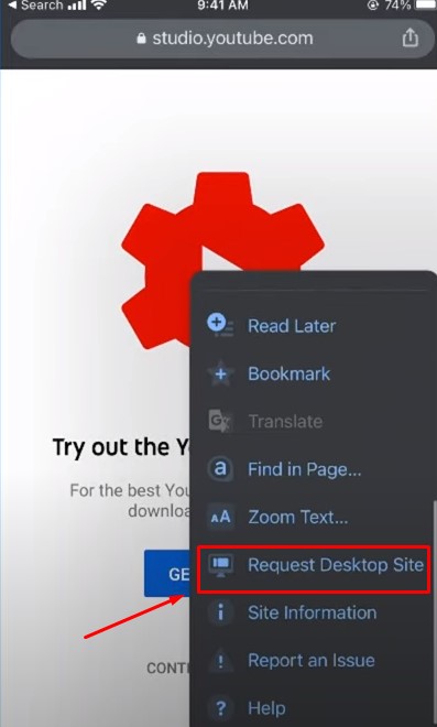 Then click "Request Desktop Site".