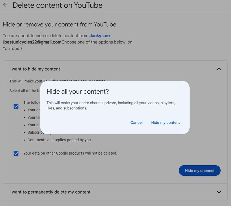 Select hide all your content