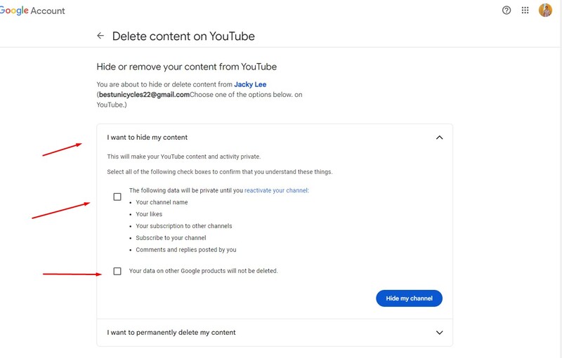 Select I want to hide my content