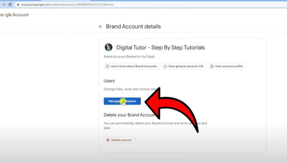 Click on "Manage Permissions" from Brand Account Details page